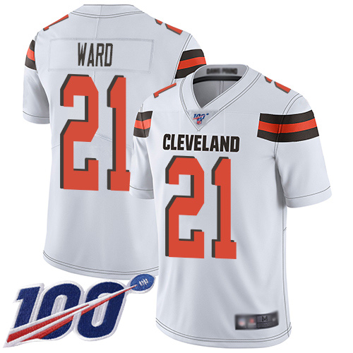 Cleveland Browns Denzel Ward Men White Limited Jersey #21 NFL Football Road 100th Season Vapor Untouchable
